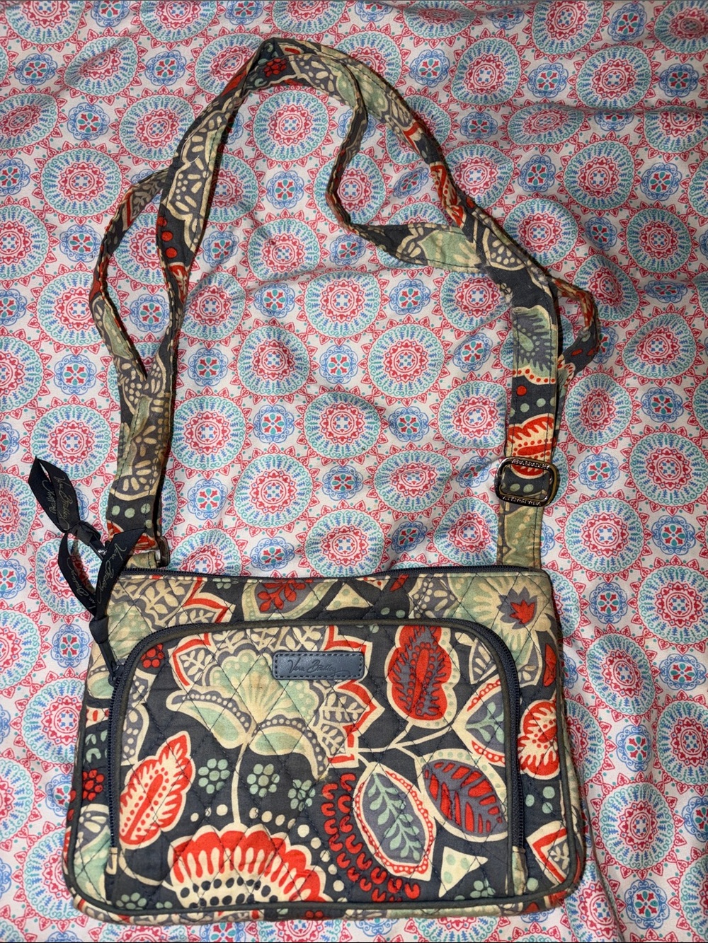Vera Bradley Floral Quilted Crossbody in Black, Red, Green